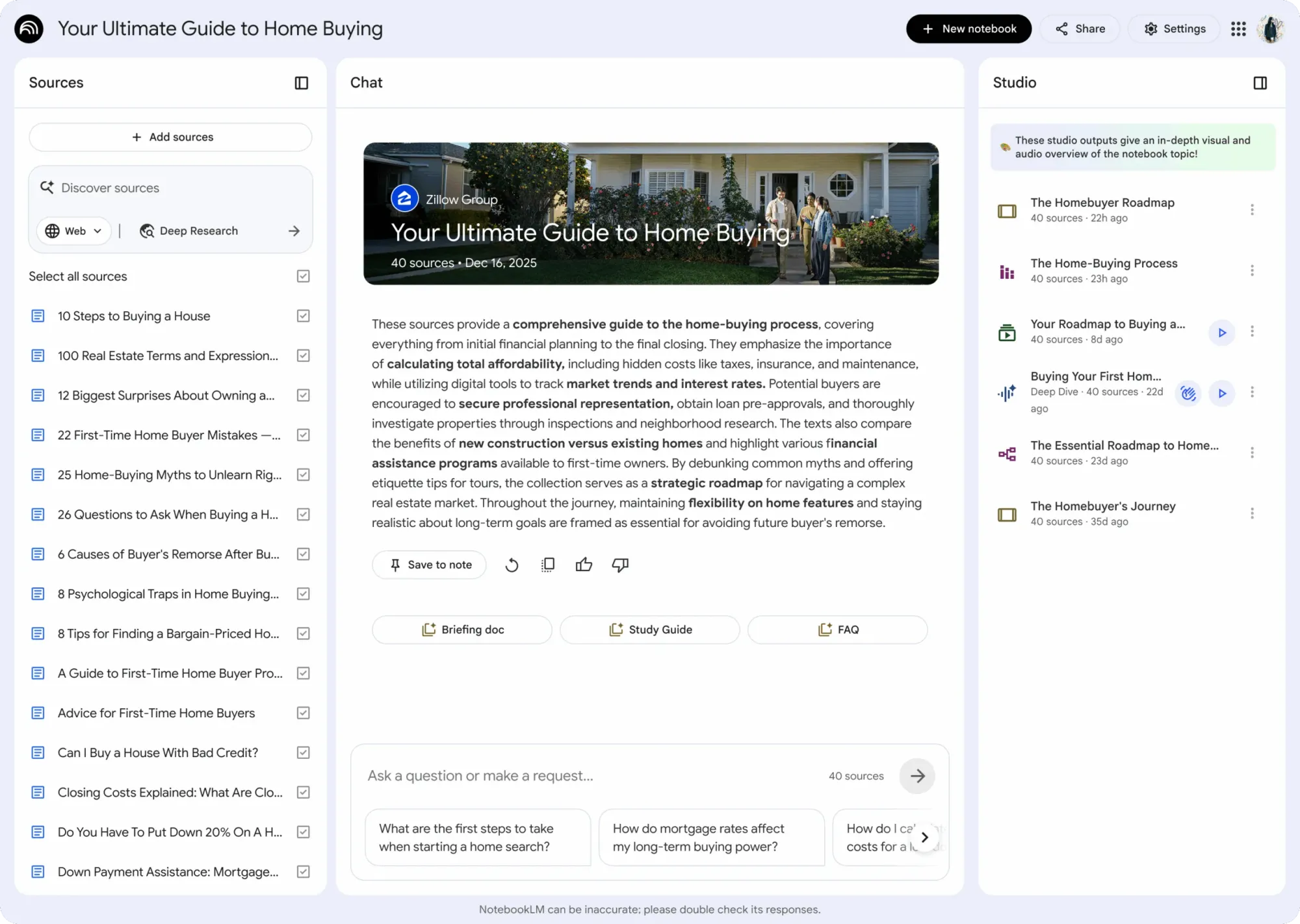 NotebookLM Dashboard with Zillow