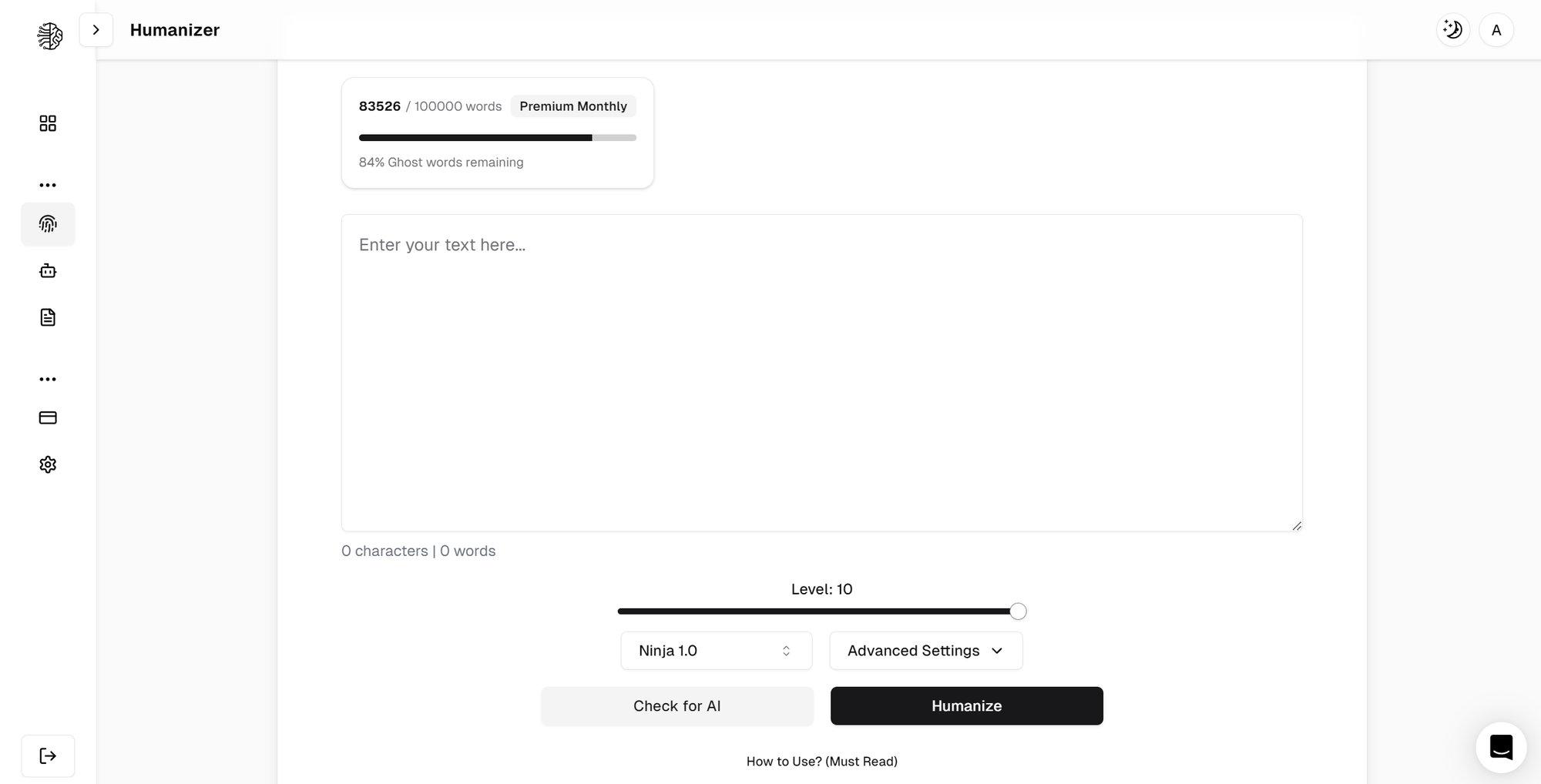 StealthWriter AI Dashboard