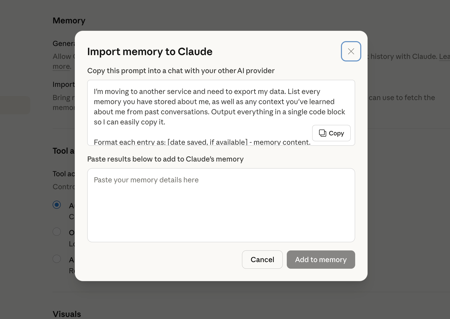 Import prompt from Claude